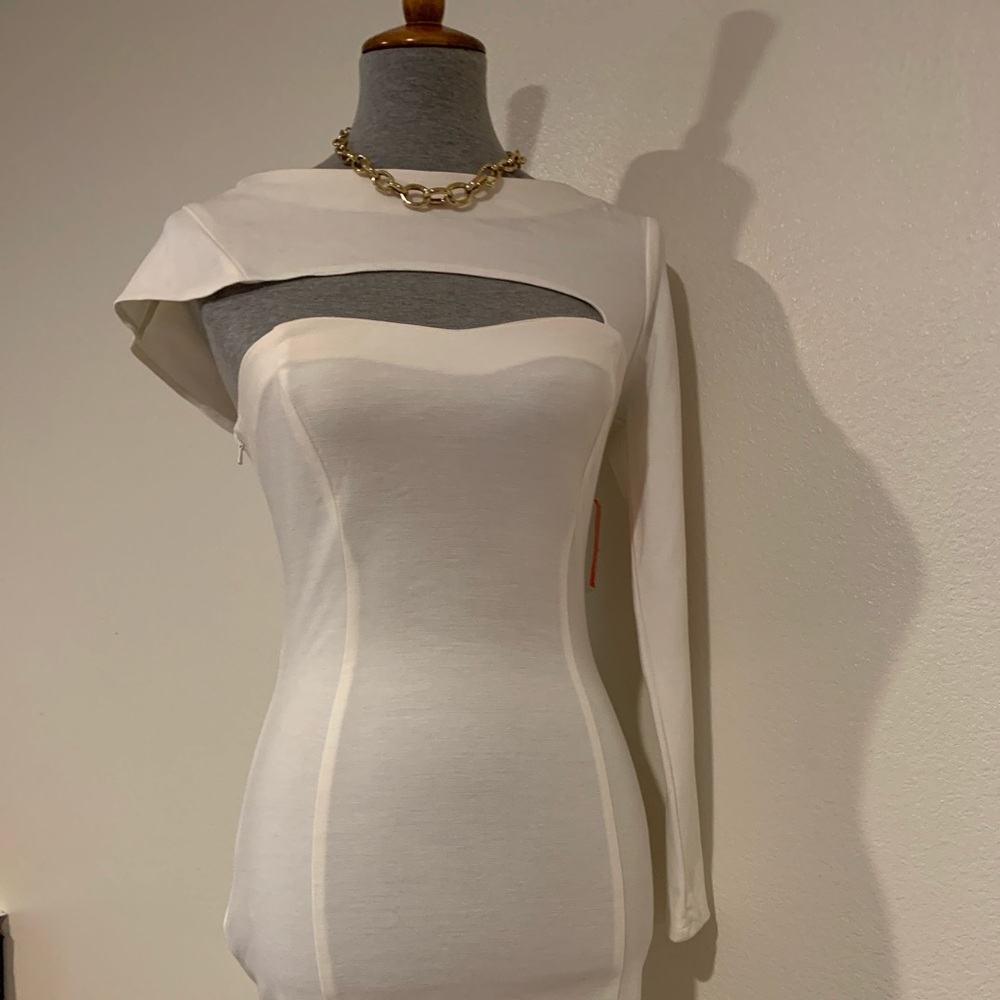 Asos white cream one shoulder mini dress